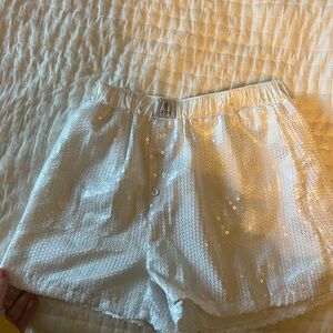 White Sequin Shorts